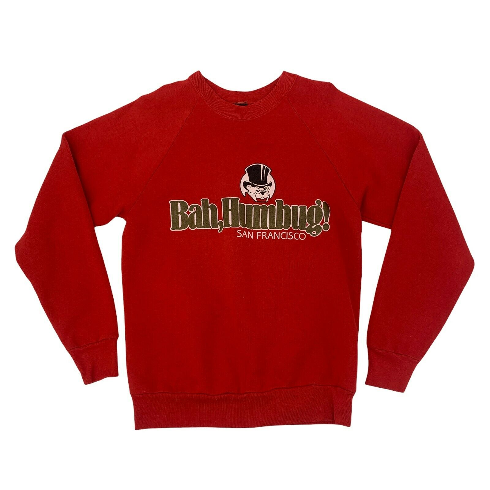 Vintage Bah Humbug San Francisco Sweatshirt Adult Size L Red Christmas Made Usa